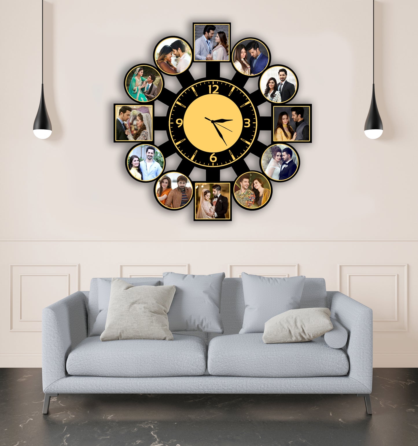 Customized Collage Photo Frames with Clock for Couple Family