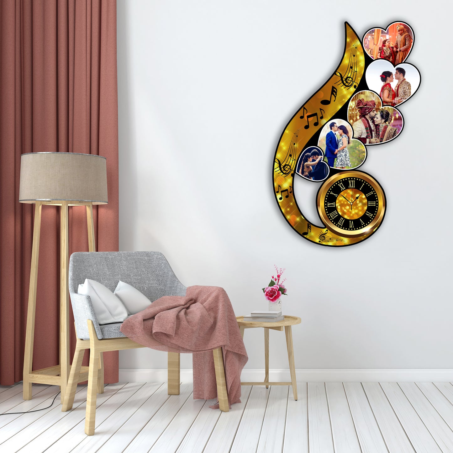 Customised Musical Printed Clock Photo Frame For Couple
