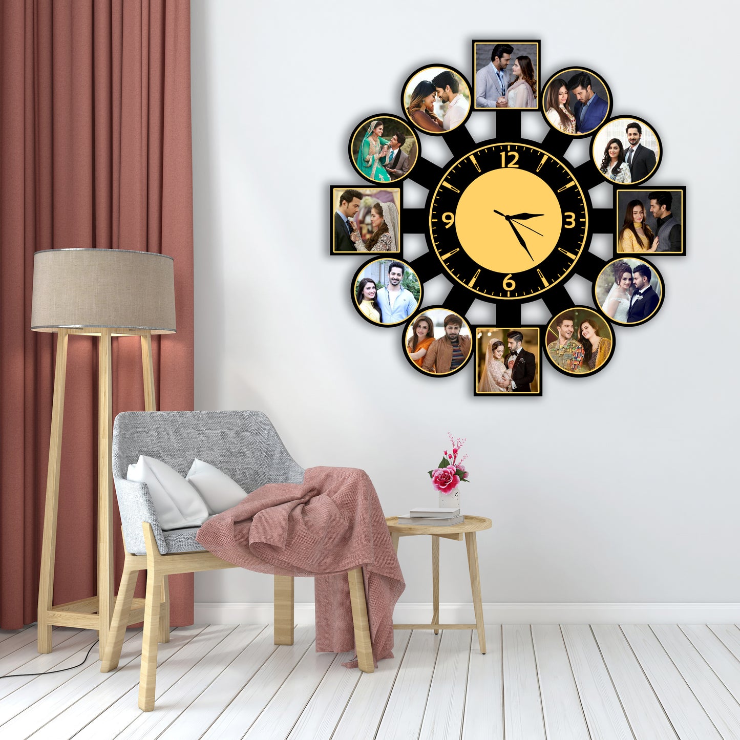 Customized Collage Photo Frames with Clock for Couple Family