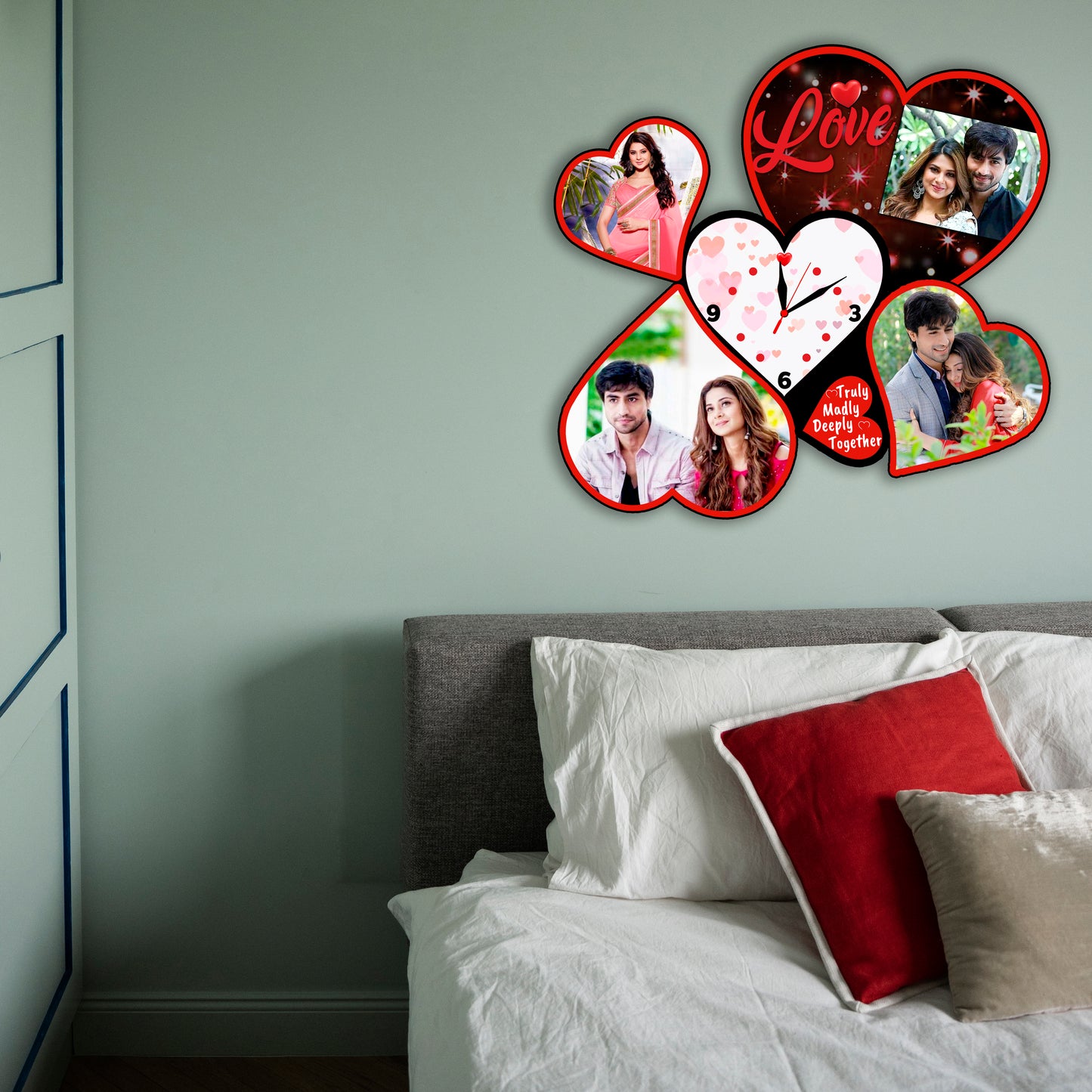 Customized Heart Shape Photo Frame with Clock for Anniversary