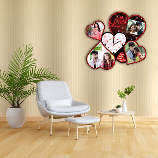 Customized Heart Shape Photo Frame with Clock for Anniversary