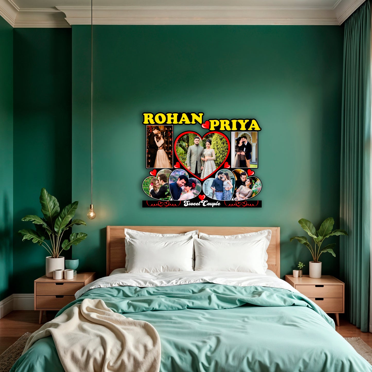 Customized Couple Name Photo Frame Home Decorations (Brown)