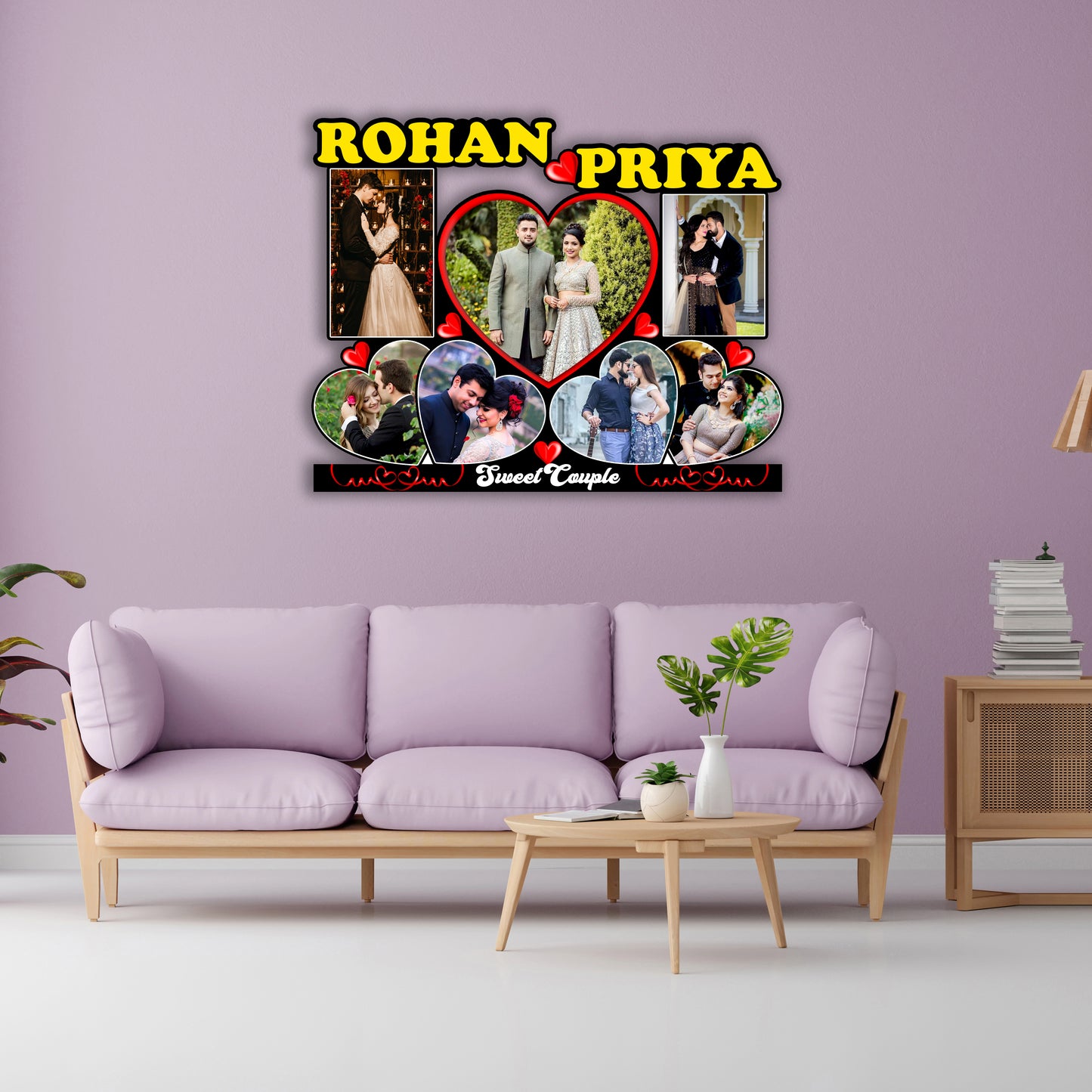 Customized Couple Name Photo Frame Home Decorations (Brown)