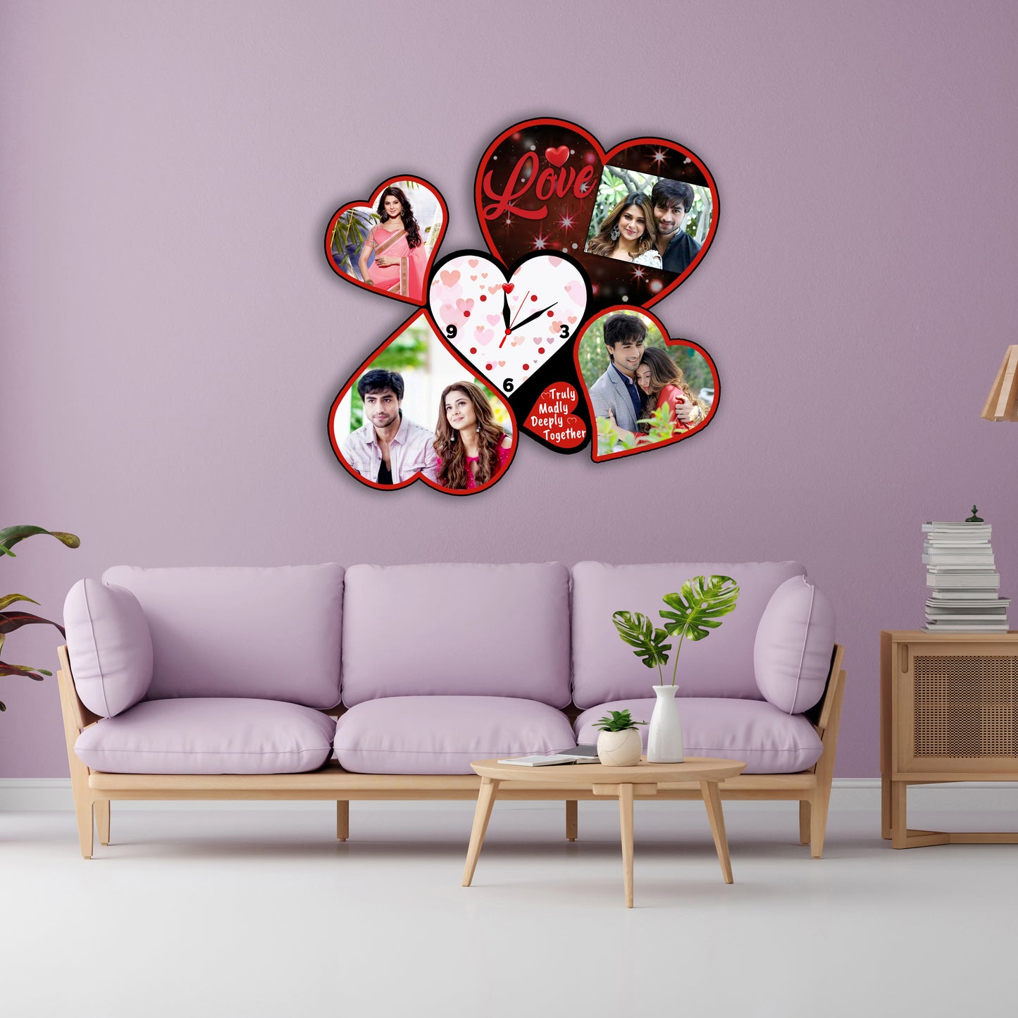 Customized Heart Shape Photo Frame with Clock for Anniversary